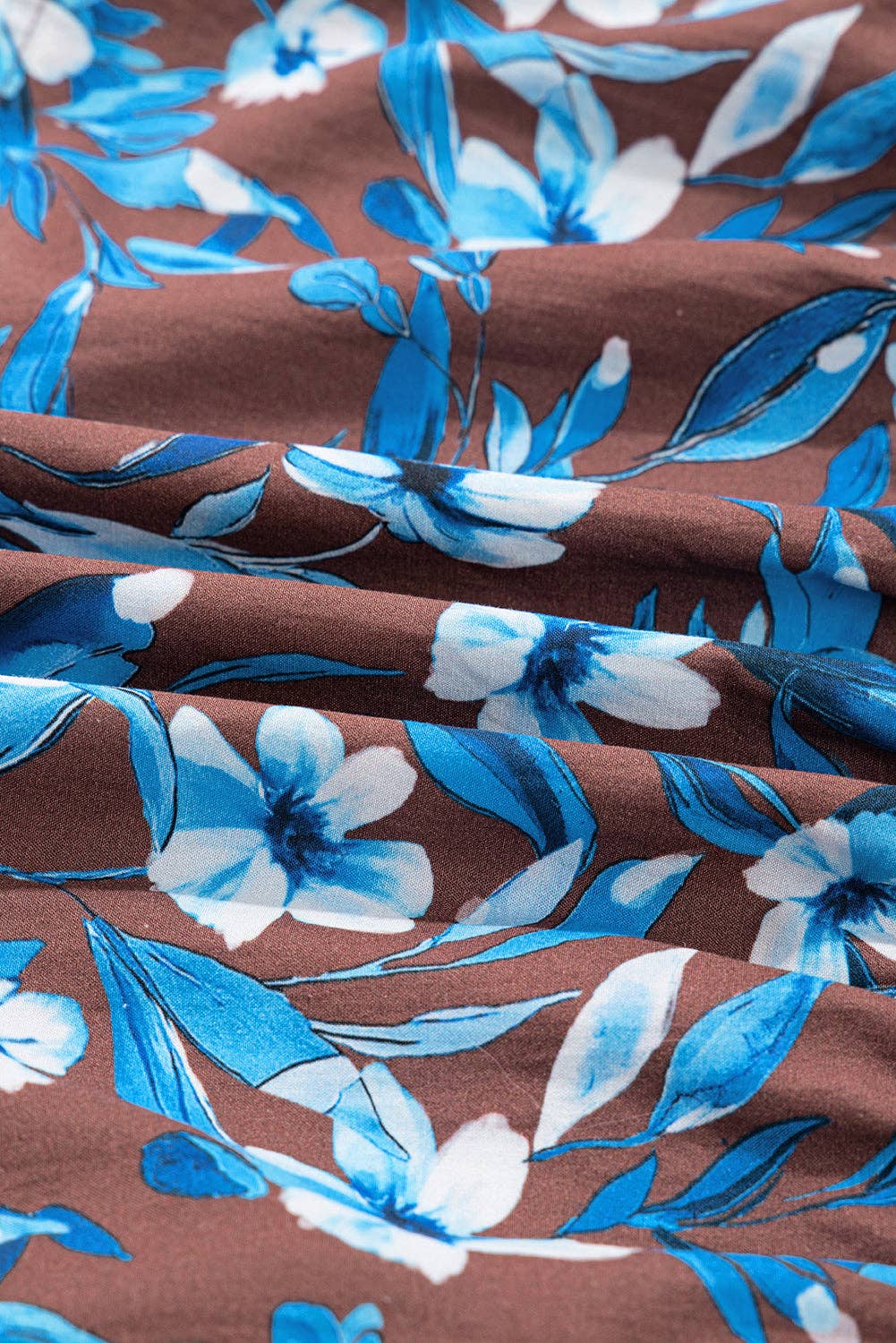 Blue Floral Smocked Bodice Ruffle Sleeve Dress for wholesale on Faire7