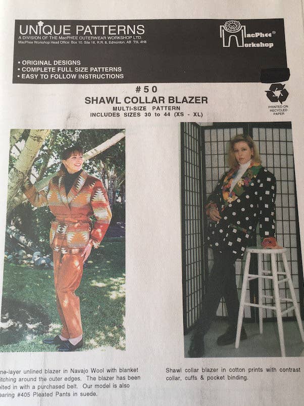 #50 SHAWL COLLAR BLAZER for wholesale by Macphee Workshop