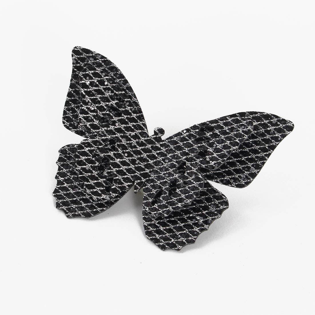 Fashion Butterflies – wholesale Brosch – Svart & Silver Rombe Metallic Glitter Butterfly Clip | Stift | Choker | Halsband I hårnål0