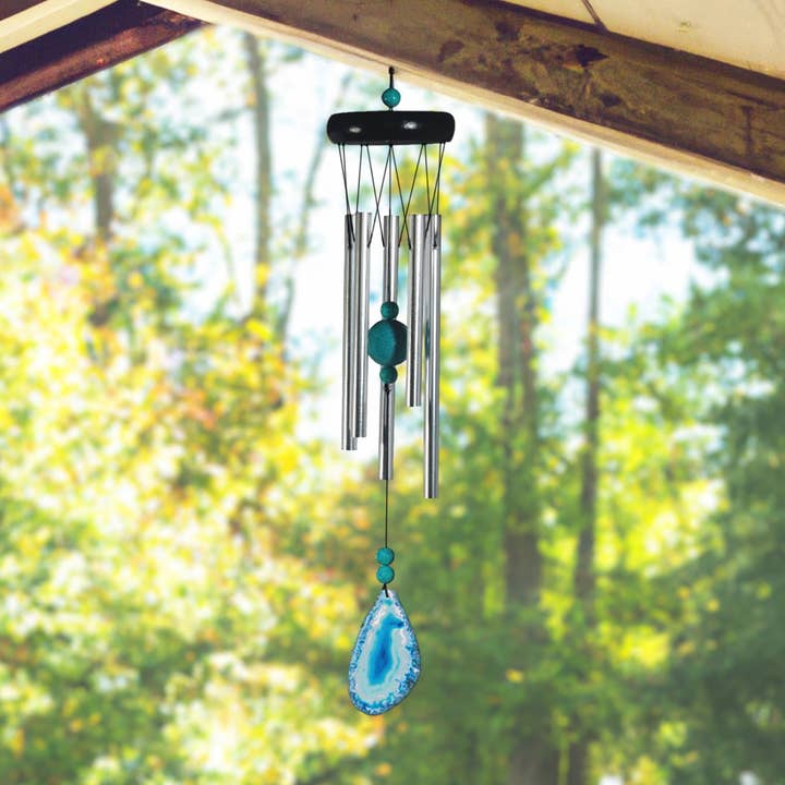 20"long Wooden Top Geode Wind Chime BlueGem Home Decor Gifts for wholesale by FC Design