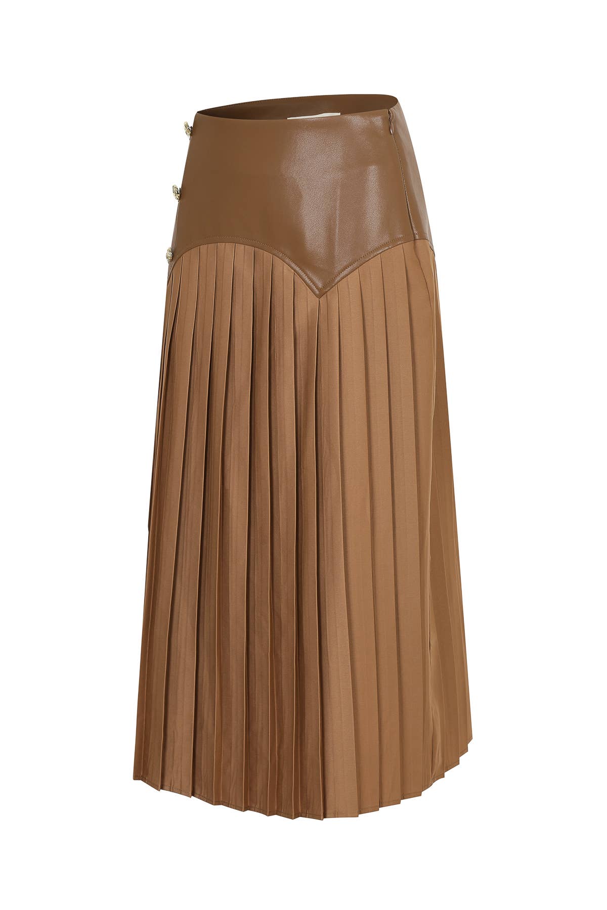 RIVIR - Wholesale Skirt - Women's - Faux Leather Pleated Midi Skirt4