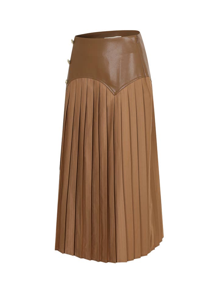 RIVIR - Wholesale Skirt - Women's - Faux Leather Pleated Midi Skirt4