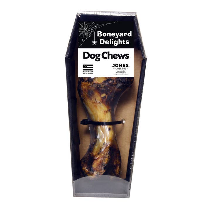 Pork Dino 1 Pack Shrink Wrap In Halloween Small Coffin Box for wholesale by Jones Natural Chews