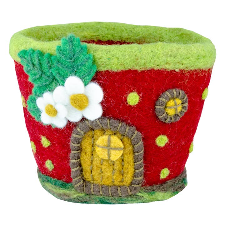 dZi Handmade - Wholesale Plant Pot - Felt Pot: Strawberry Cottage
