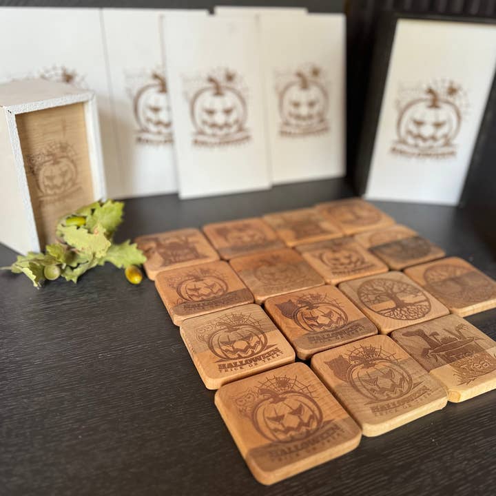 WoodCraftHaven - Vente Sous-verre - Sous-verres en bois pour Halloween 3,2 po L 0,3 po H 1