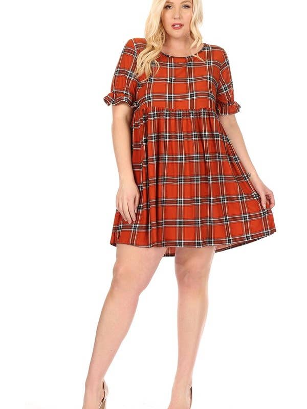 Vestido de muñeca de cuadros con volantes en la manga del codo para venta al por mayor de VIBE Apparel Co