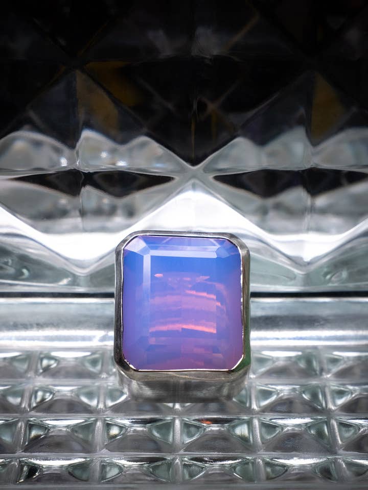 Square Goliath Ring in Periwinkle (Silver) for wholesale by Vesper Obscura