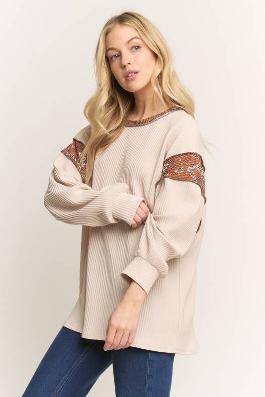 HEIMISH - Venta al por mayor Túnica - Mujer - ET8023-11 TOP DE MANGA LARGA CON CONTRASTE SÓLIDO Y FLORAL3