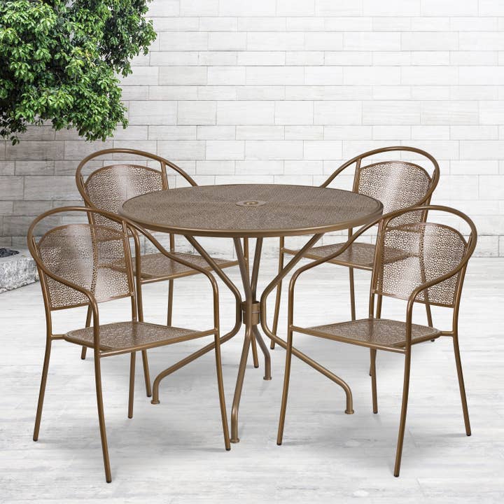 Ensemble de table ronde en acier doré de 35,25 po avec 4 chaises pour la vente par Flash Furniture