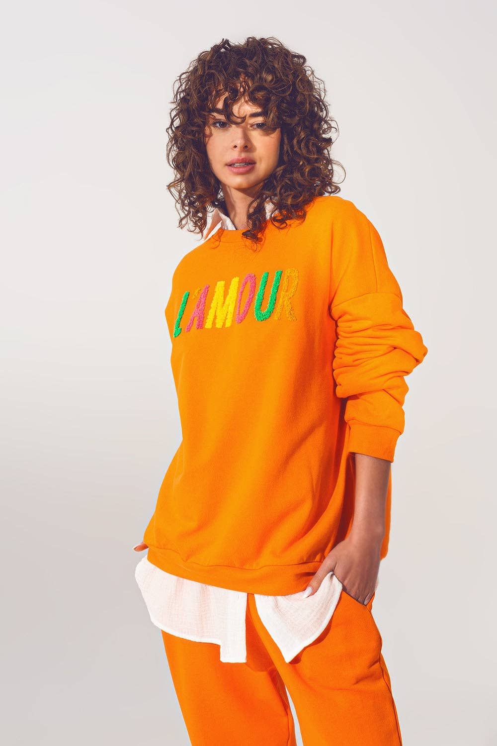 Wholesale L'amour Text Sweater in Orange for your store - Faire