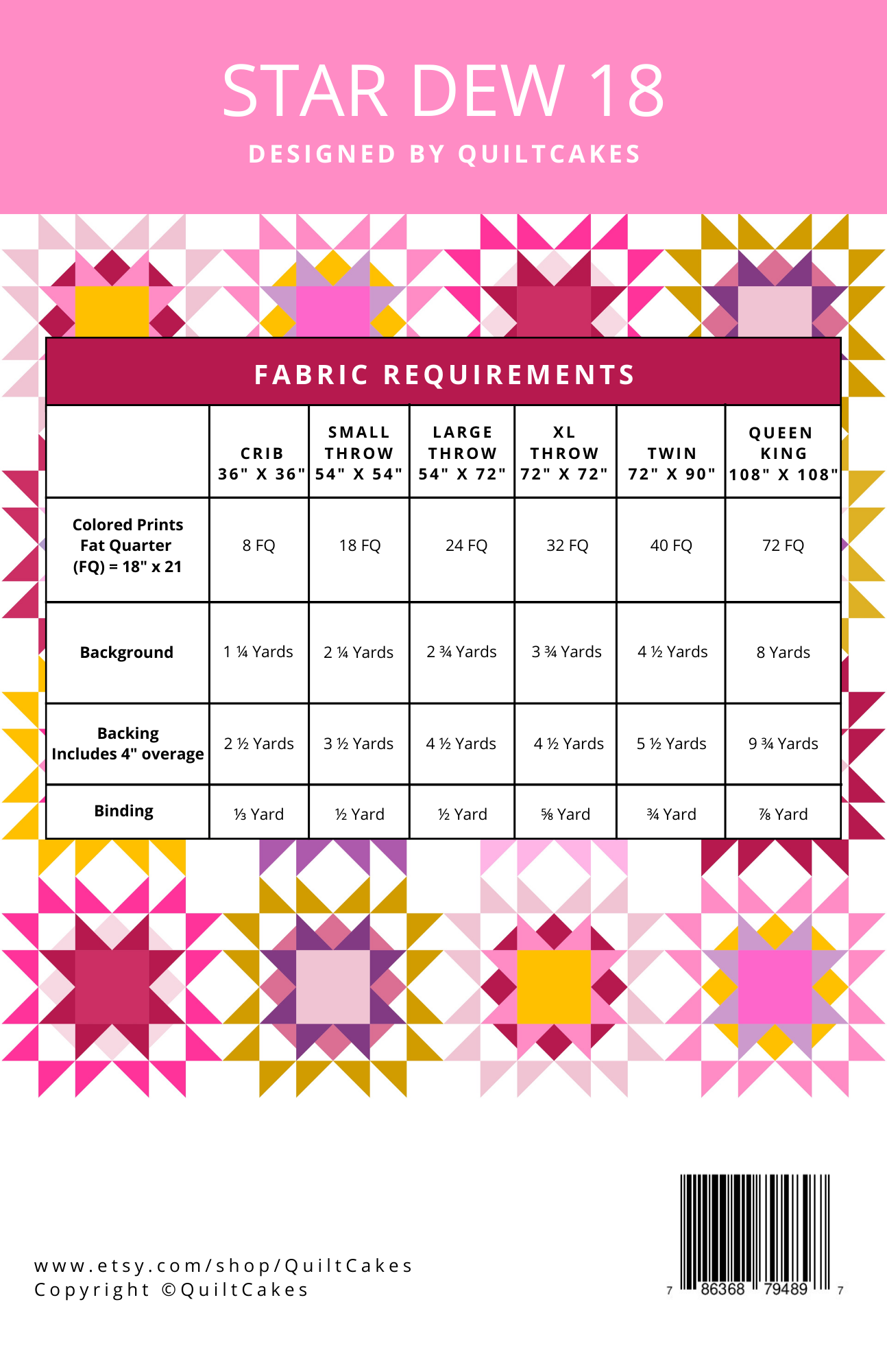 QuiltCakes – Engroshandel DIY-sysæt – Star Dew 18 Quilt Mønster Trykt1