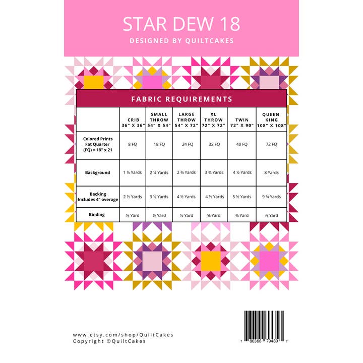 QuiltCakes – Engroshandel DIY-sysæt – Star Dew 18 Quilt Mønster Trykt1