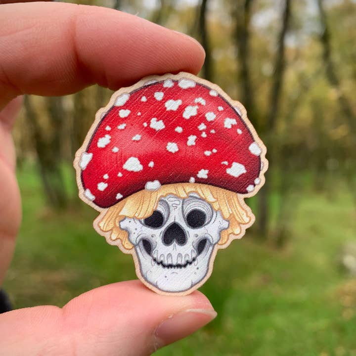 Fly Agaric Mushroom Wooden Badge for wholesale by Pure Dead Brilliant Store