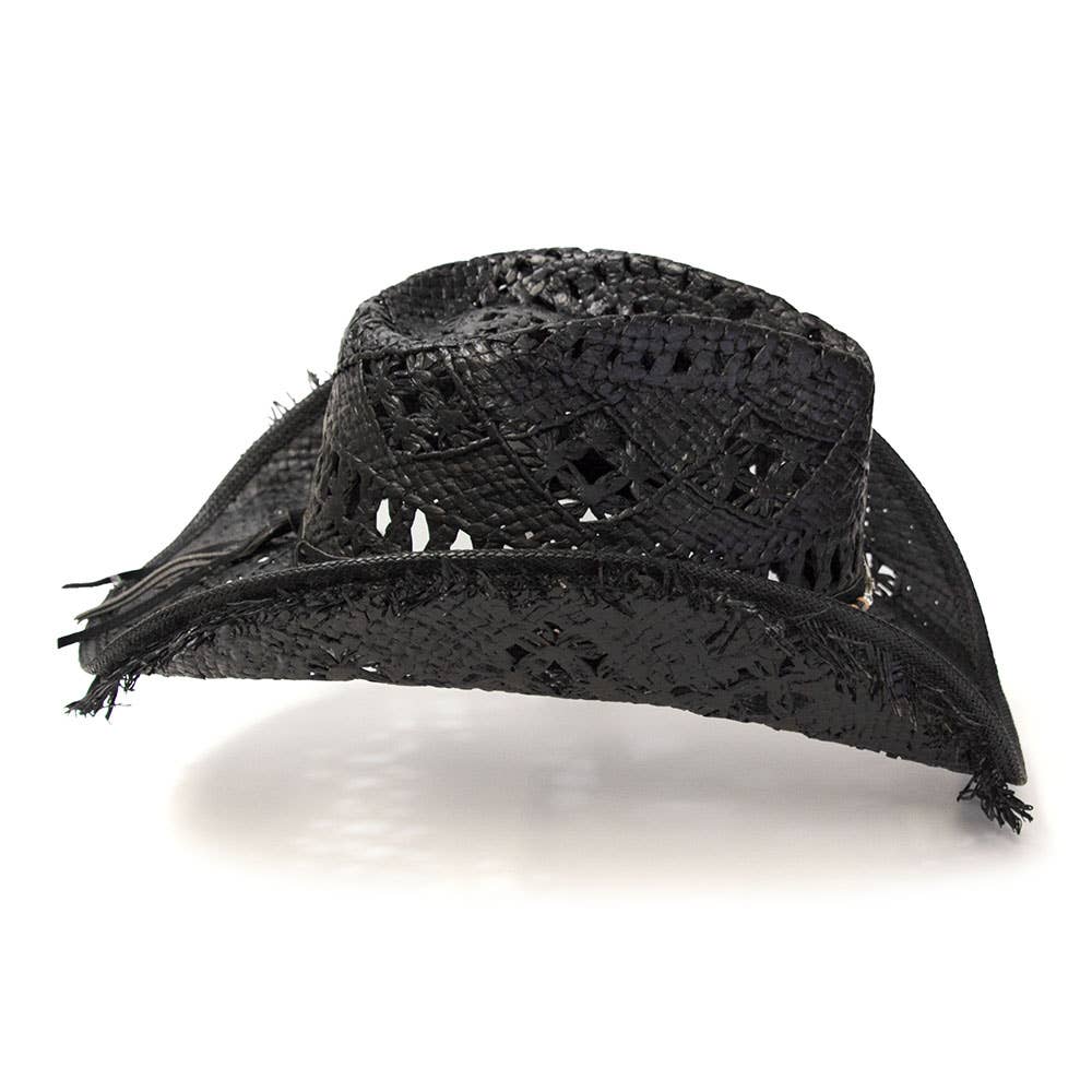 Western Express - Vendita all'ingrosso Cappello da cowboy - Donna - Cappello Western Nero in Paglia con Frangia e Fronte Pizzicata5