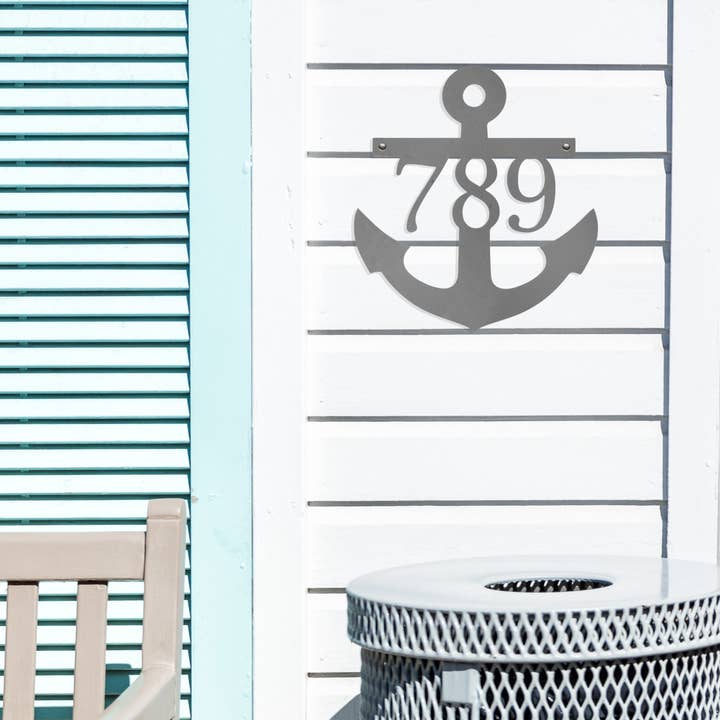 Decor Steals - Anchor Address Plaque Coastal House Numbers Plaque Beach Nautical Decor (Copy) for wholesale by Rusted Orange Craftworks Co.