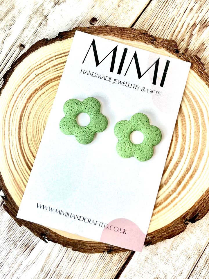 Sage Green Flower Earrings for wholesale by Mimi Handcrafted
