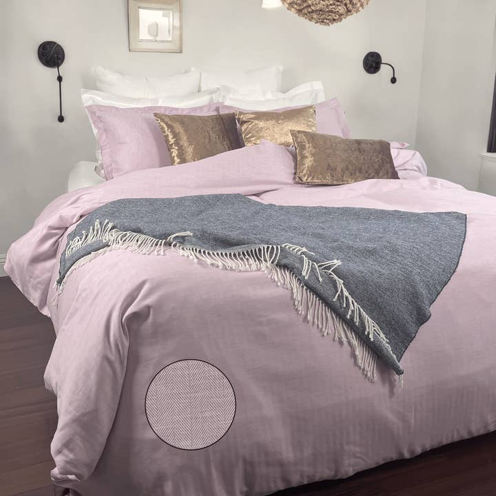 Pink Three-Sided Zipper® Duvet Cover - Herringbone for wholesale by Beddley