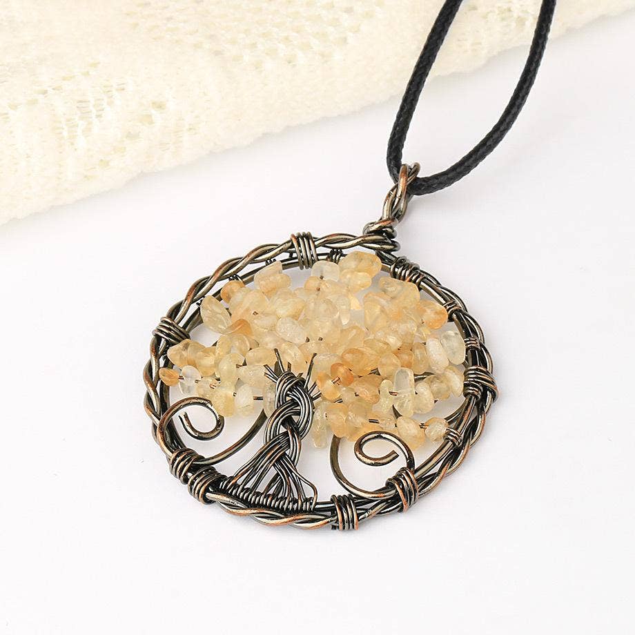 Mio Queena - Wholesale Pendant/Charm Necklace - Natural Stone Wire-Wrapped Tree of Life Pendant Necklace -CS8