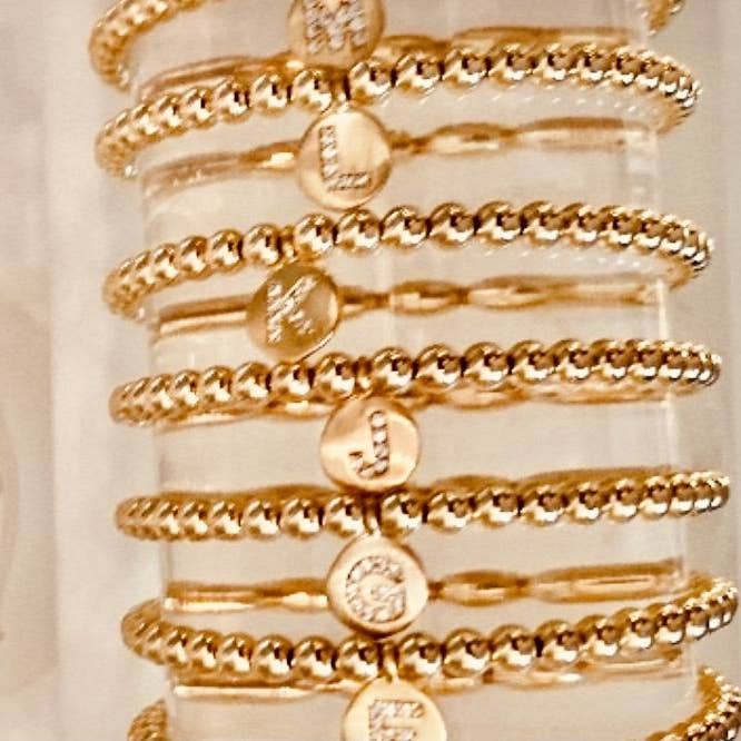 4mm 14k RGF pärla armband med matchande Initial Charm för wholesale av Kelly and Rose Boutique