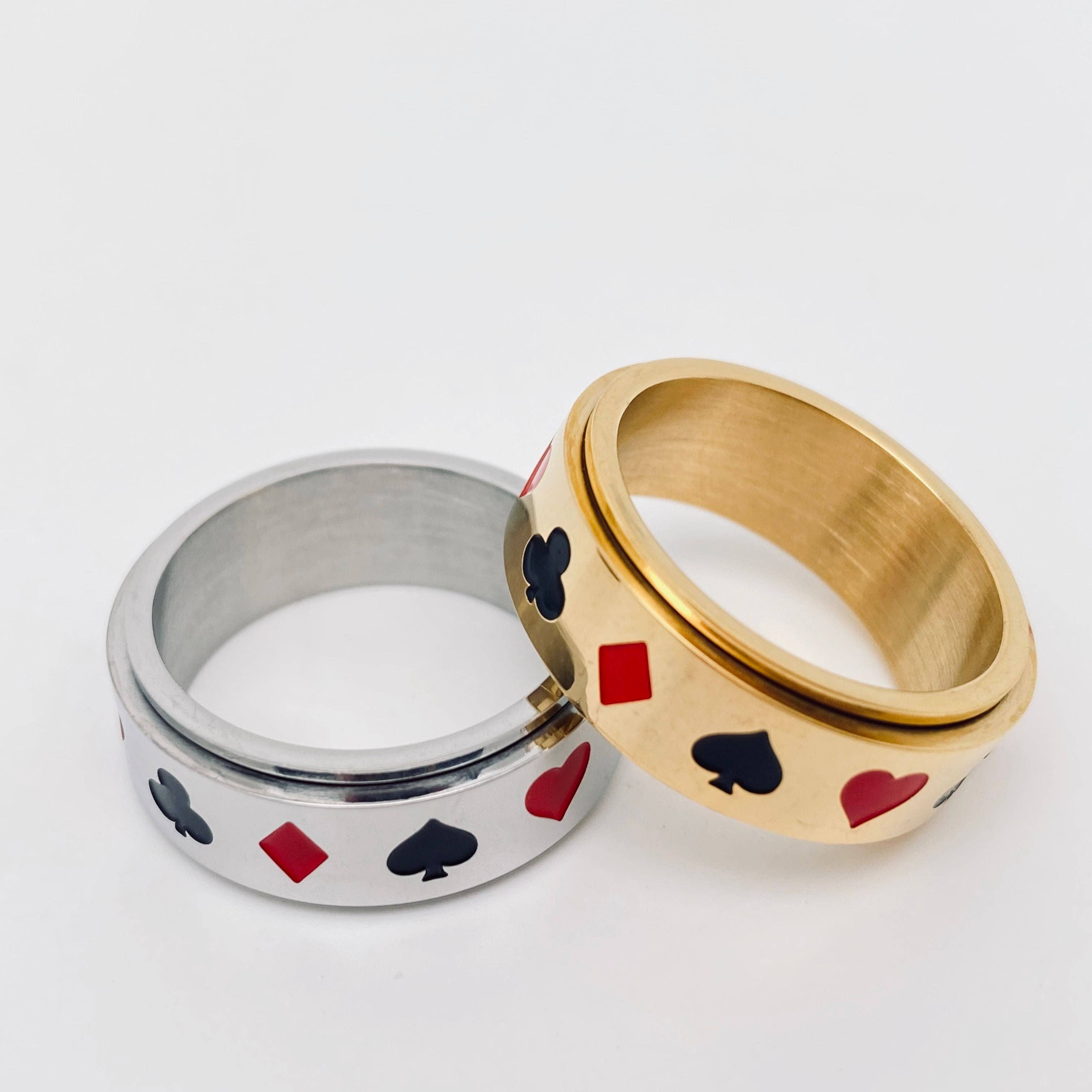 Mio Queena - Wholesale Band/Stacked Ring - Poker Pattern Stainless Steel Rotatable Ring - MJ/MR3