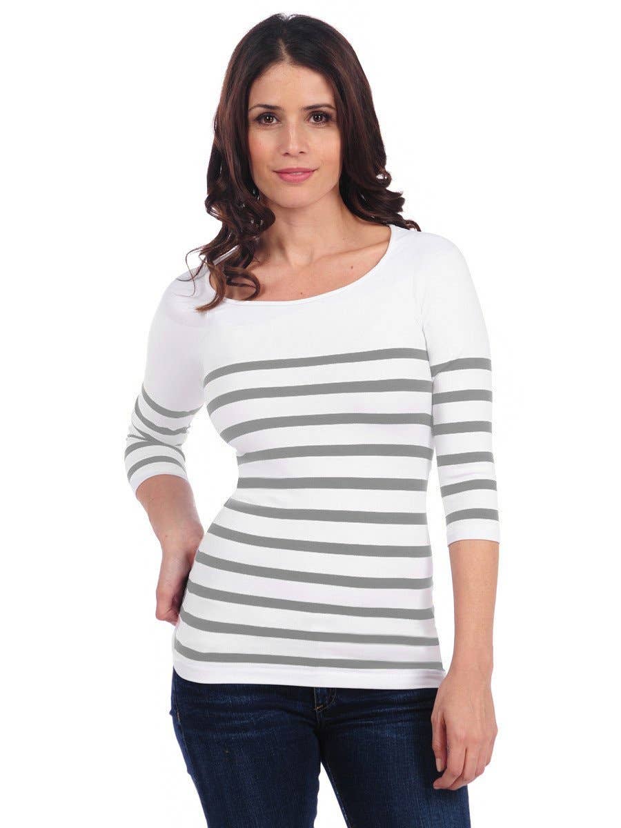 TINA Stephens Italy/Tees By Tina - Wholesale Knit Top - Women's - Nautical Stripe 3/4 Sleeve (501Q)0