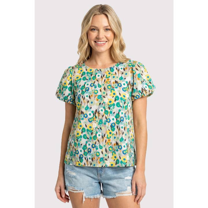 BALLOON SLEEVE FLORAL PRINTED TOP for wholesale by STACCATO