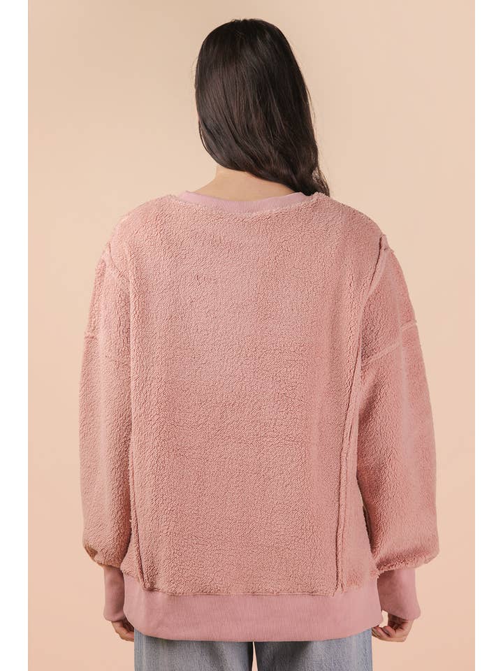 VERY J - Venta al por mayor Sudadera - Mujer - NT12367-Top de forro polar sólido casual de gran tamaño3