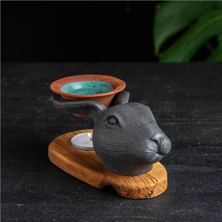 Troy Touch - Venta al por mayor Calentador de cera - Quemador de Aceite con Conejo Blanco, Incensario de Conejo Negro, Calentador de Cera3