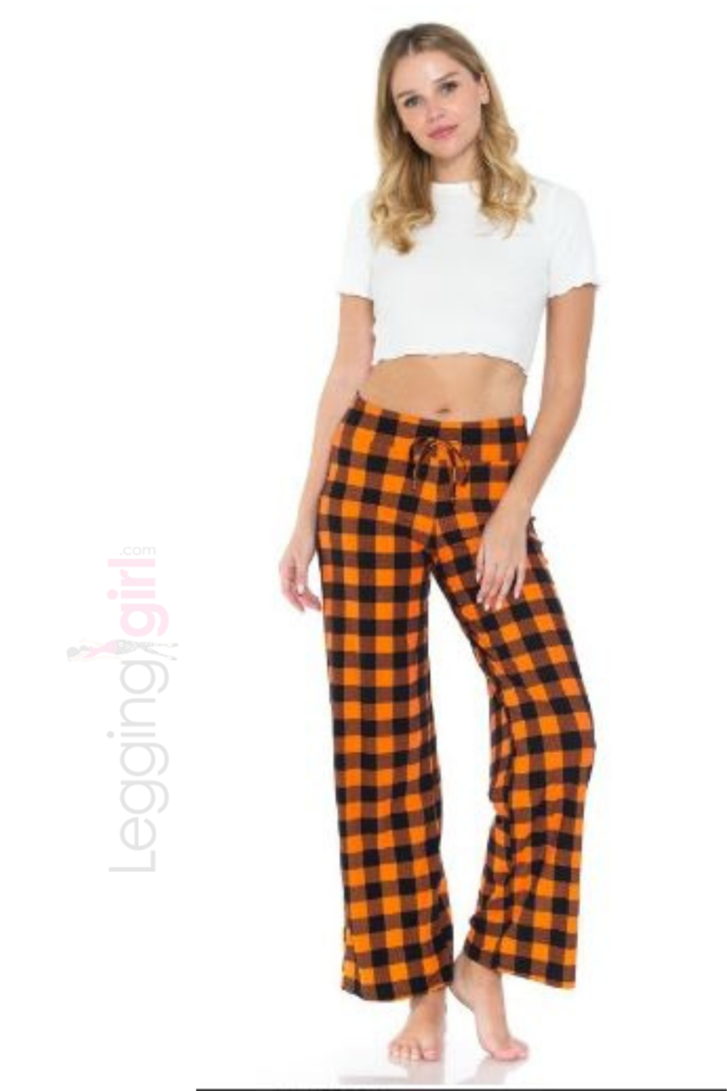 LeggingGirl.com – Großhandel Lounge-Trainingshose/-Jogginghose – Damen – Orange Plaid - Loungehose1
