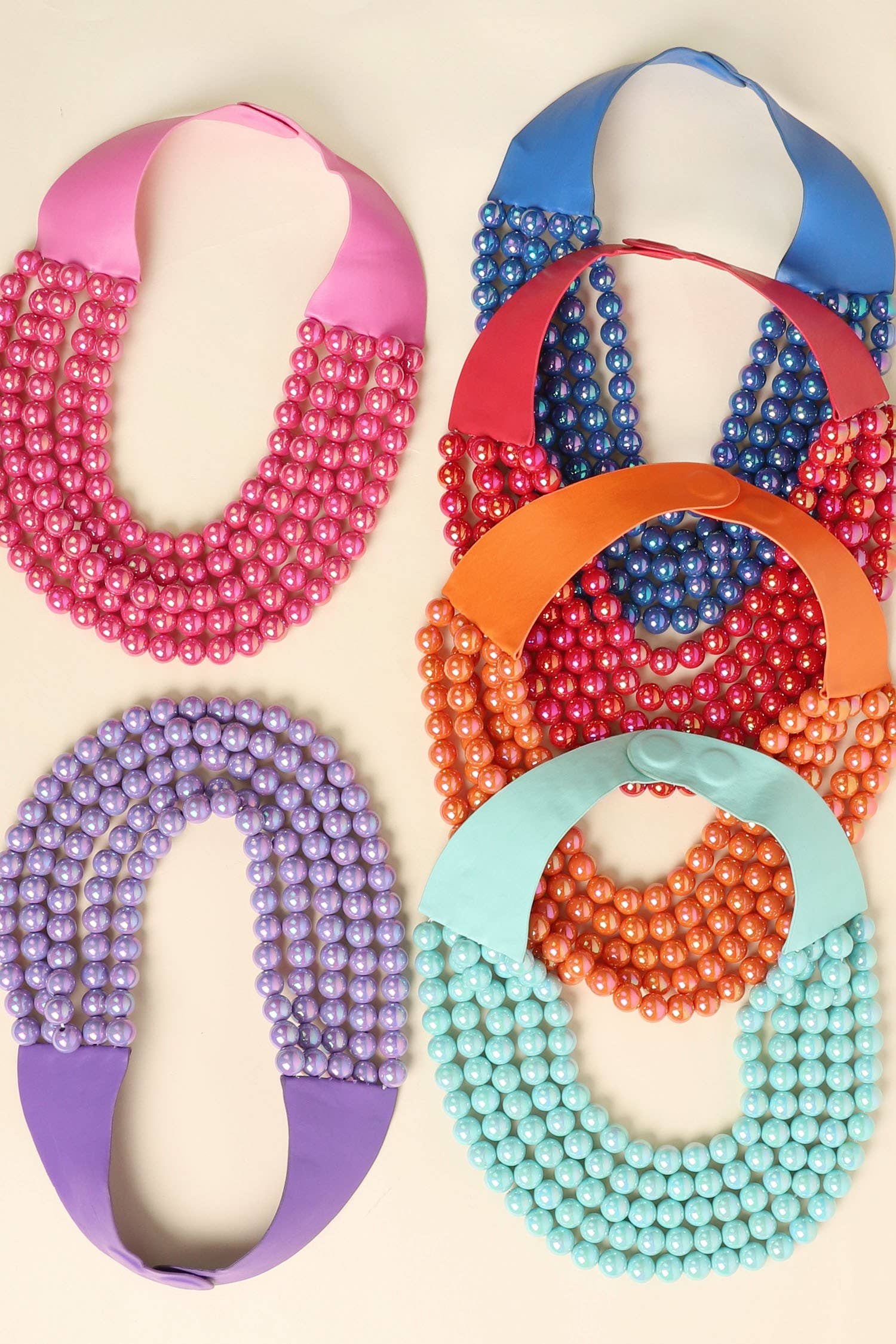 anbfashion - Wholesale Beaded/Pearl Necklace - BLING METALLIC COLOR BEADED NECKLACE FAUX LEATHER MAGNETIC1