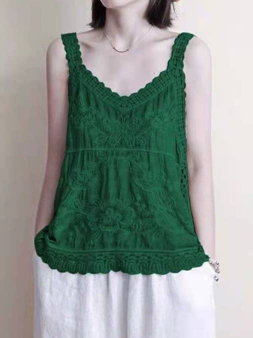 Rosa Clothing - Wholesale Tank Top - Women's - V-Neck Ethnic-Style Pattern Lace Camisole1