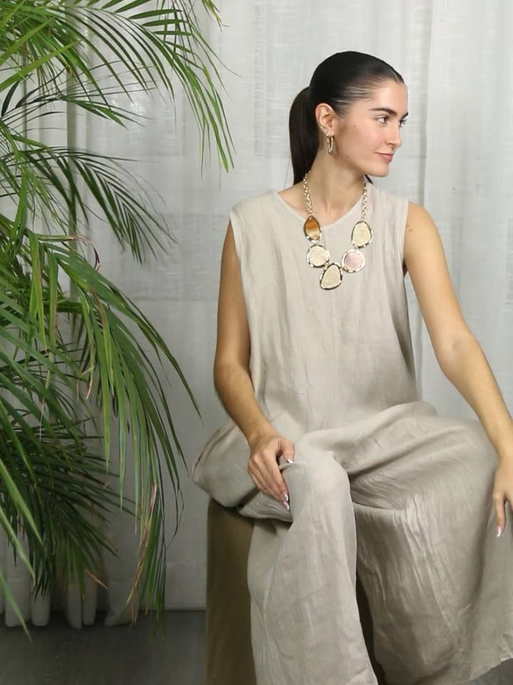 Linen & More - Wholesale Dress - Women's - REF 14580 SLEEVELESS JUMPSUIT 100% LINEN9