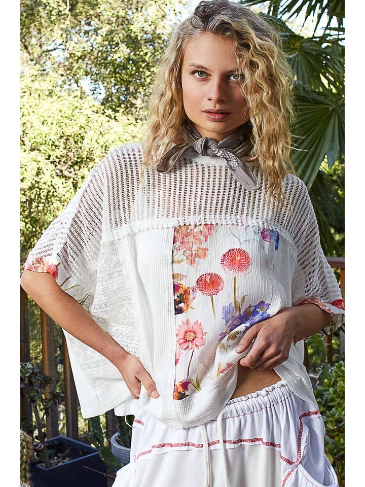 Pol Clothing - Wholesale Knit Top - Women's - Round neck sleeveless floral pattern rib knit top SALE