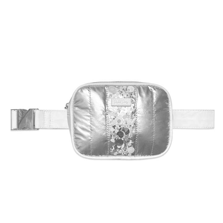 MORE METALLIC CONFETTI PUFFER BELT BAG for wholesale by Packed Party