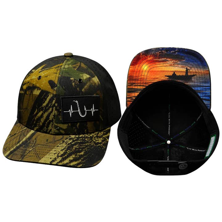 Fishing Hat | Baseball Hat Fit | Tan Tree Camo - Black for wholesale by The Heartbeat Brand