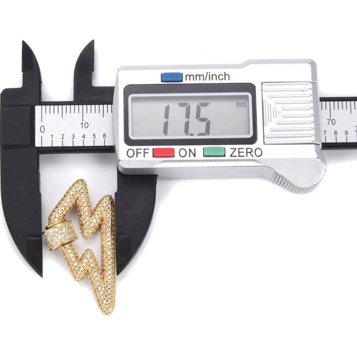 Beads Creation - Wholesale Clasp - Gold Filled Lightning Bolt CZ Carabiner Screw Clasp, CL3346