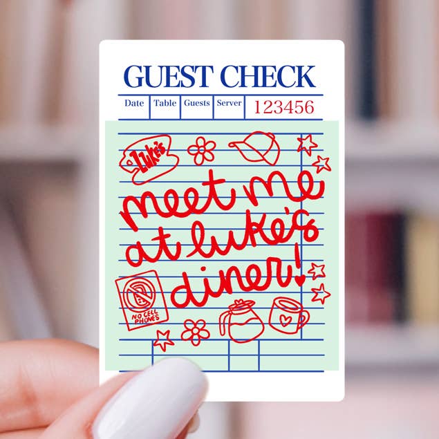 Rencontrez-moi au Luke's Diner Autocollant de Note d'Invité - Rouge pour la vente par Painted Lavender