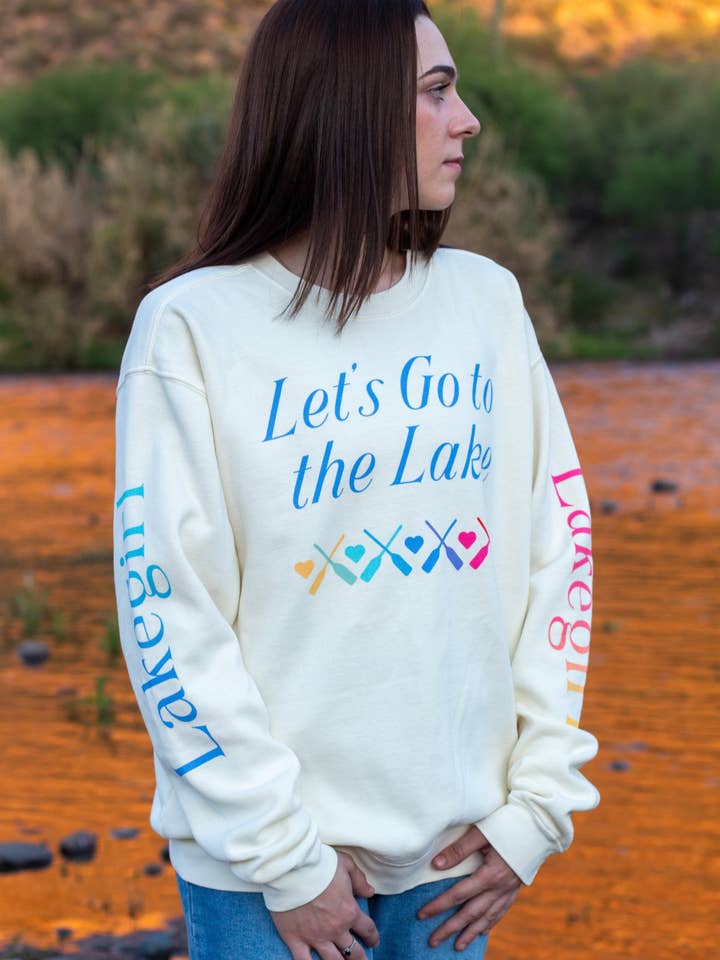 Sudadera de cuello redondo de felpa hilada en anillos Lakegirl en marfil para venta al por mayor de Lakegirl