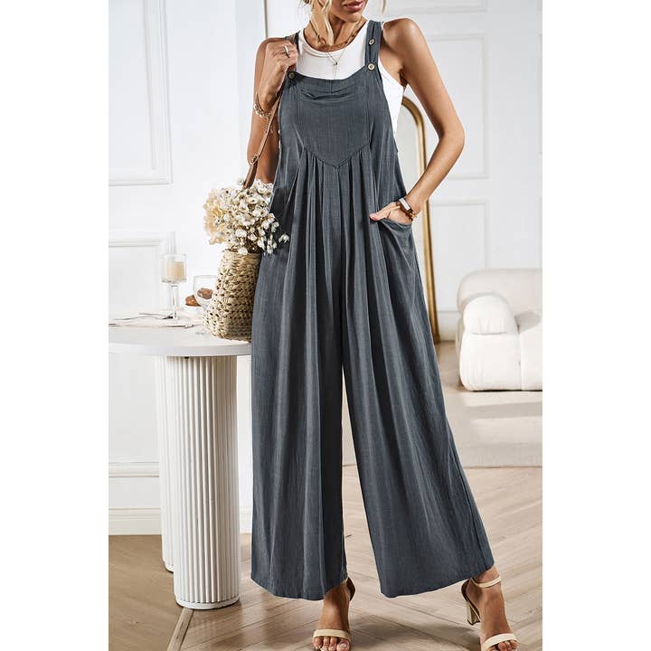 Supreme Fashion - Wholesale Overalls - Women's - Button Detail Wide Leg Overall Pockets Jumpsuit11