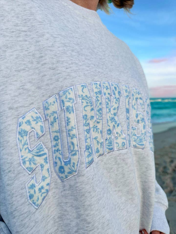 Pearl Grey Floral Sunkissed Embroider Sweatshirt for wholesale on Faire