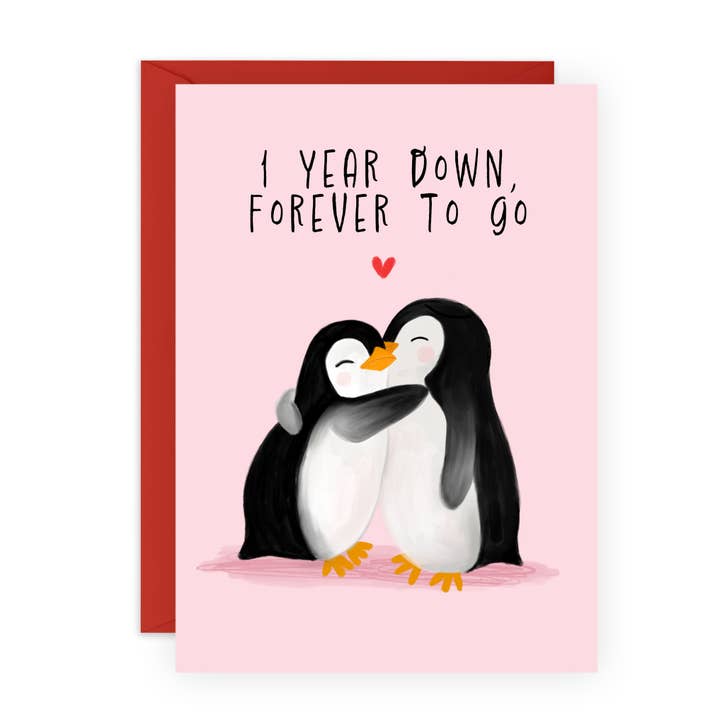 1 YEAR DOWN PENGUIN Love Card for Him, Her for wholesale by Central 23 Cards