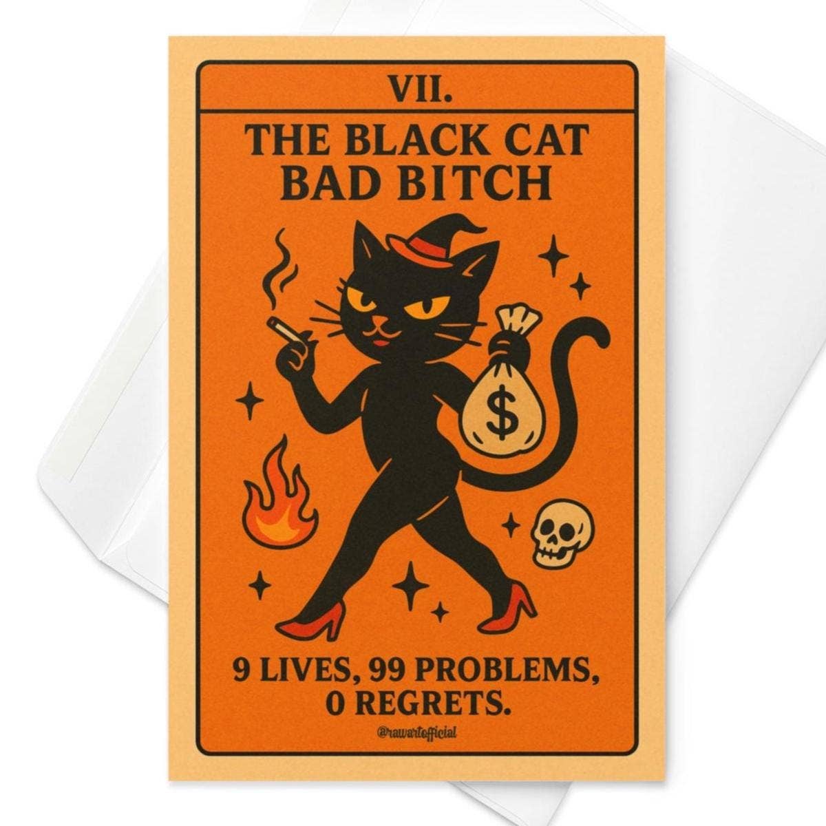 Hot Mess Paper Co. – Engroshandel Fødselsdagskort – Sort Kat Dårlig B*tch Tarotkort: Uhyggeligt Gotisk Halloween Fødselsdagskort1