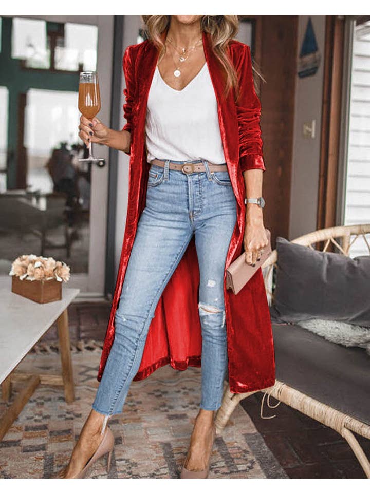 PRETTY BASH - Wholesale Cardigan - Women's - Velvet Open Front Pocketed Duster