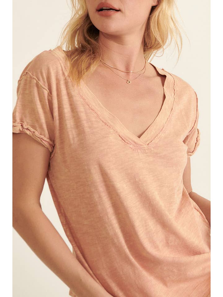 Promesa USA - Wholesale T-Shirt - Women's - Vintage Mineral Washed Raw-Edge V-Neck Tee