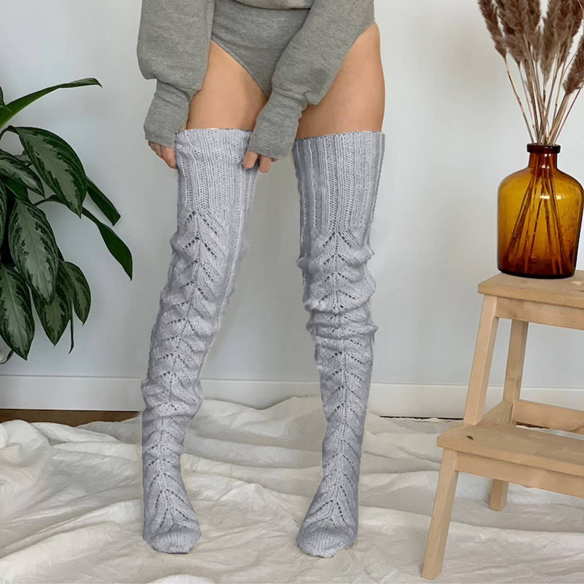 ACCITY - Wholesale Socks - Women's - AUTUMN AND WINTER HOLLOW OVER-THE-KNEE SOCKS_CWMS08472