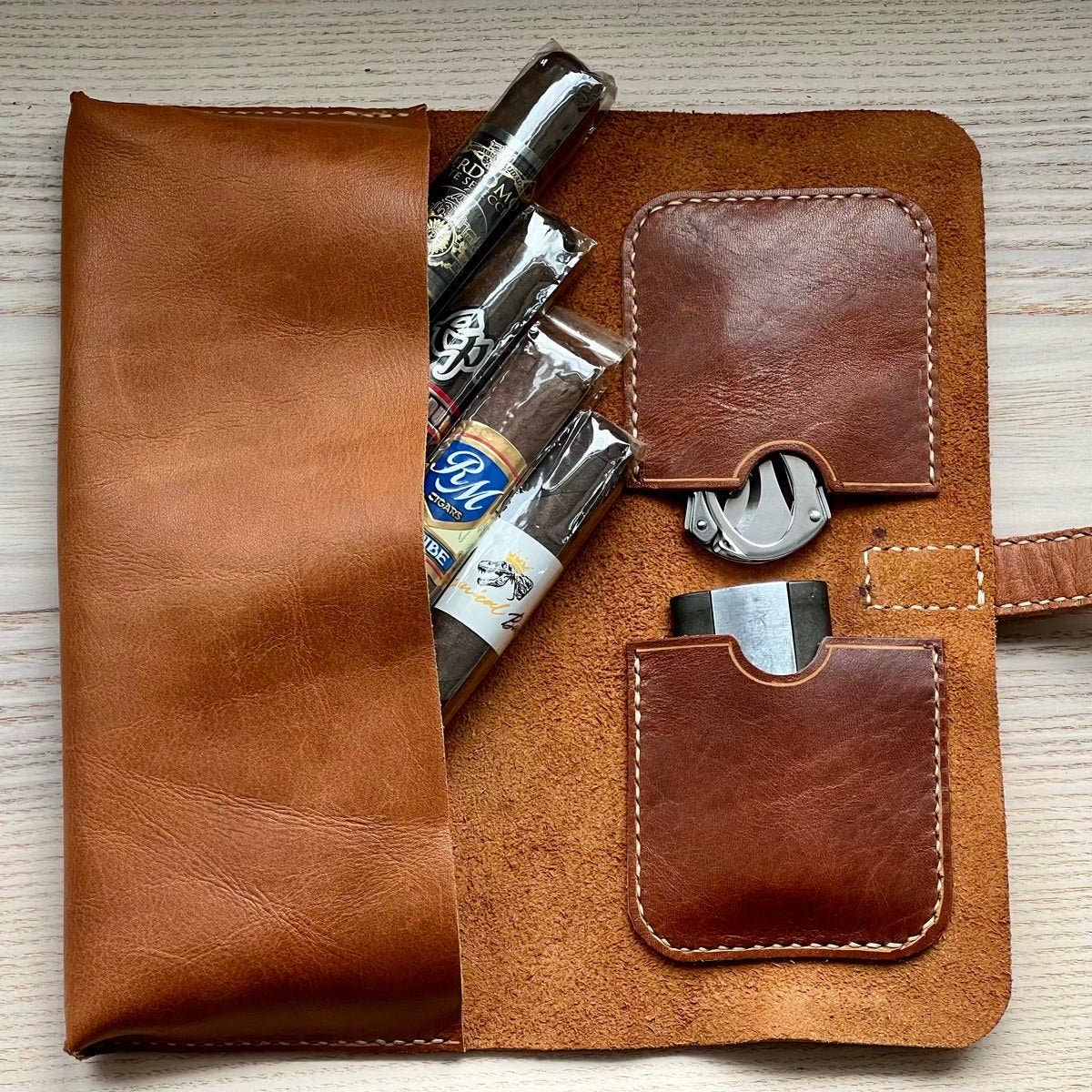 A. M. Aiken - Wholesale Humidor/Cigar Accessory - 4 Cigars Drum-Dyed Leather Cigar Case3