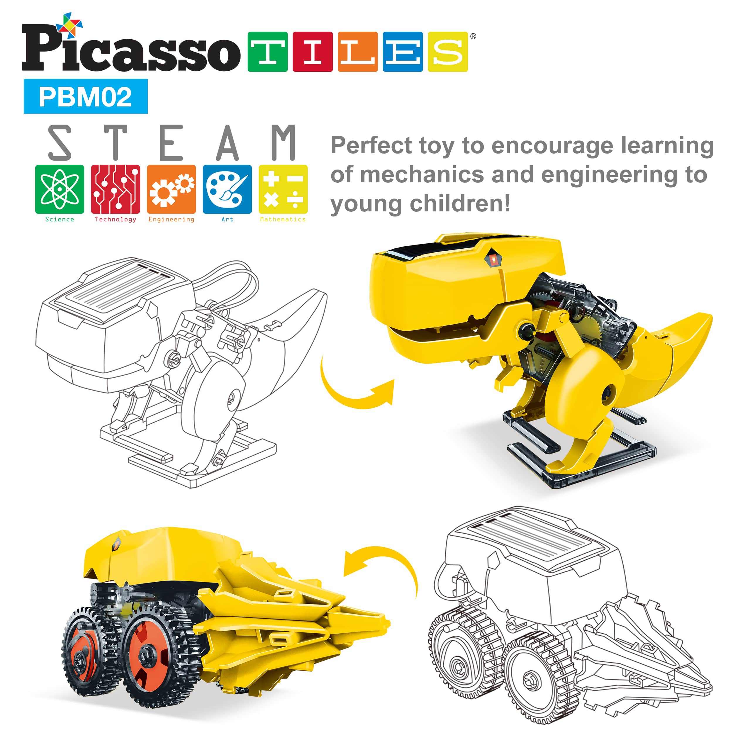 PicassoTiles - Wholesale Building Set - Kids - PicassoTiles 3-in-1 Solar Powered Dinosaur Robot Kit7