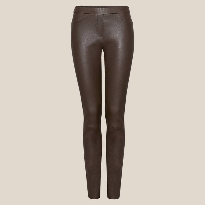Lena stretch leather leggings. Brown nappa. for wholesale by AYASSE