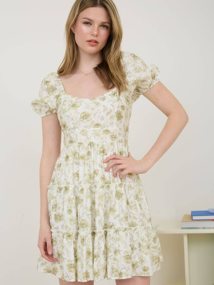 Blu Pepper - Wholesale Dress - Women's - FLORAL OPEN BACK WITH TIE TIERED MINI DRESS