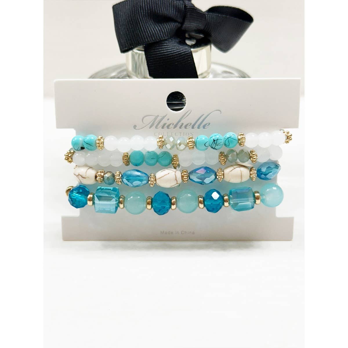 4-pc Light Blue Shades Stacked Mix Beads Bracelet for wholesale on Faire1